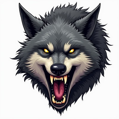 Wolf head design with fierce expression