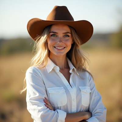 Young woman in field wearing hat