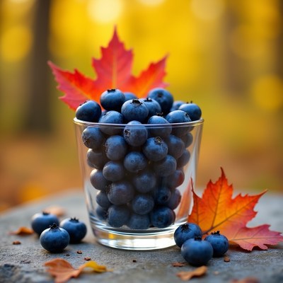 Blueberries with leaves in autumn
