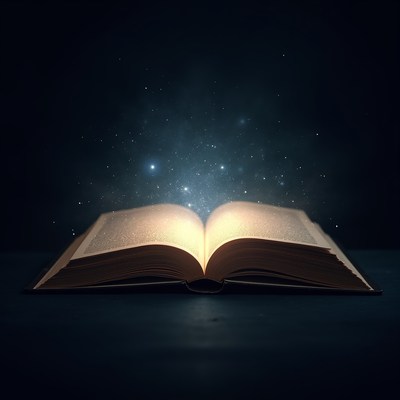 Open book reveals stars and light