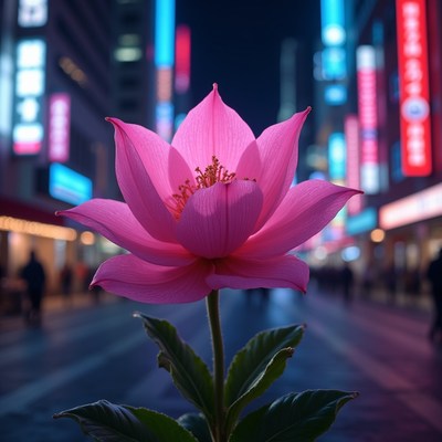 Flower in city at night