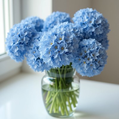 Blue flowers in a glass vase