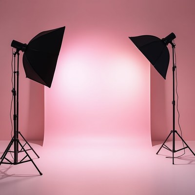 Photography setup with pink backdrop