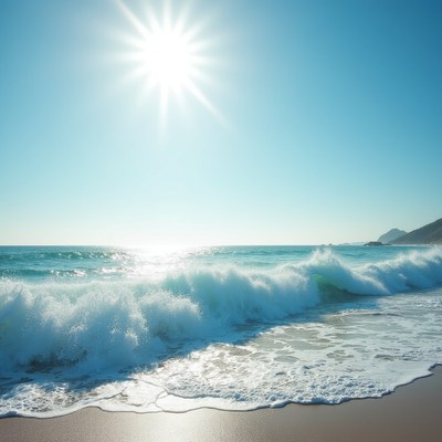 Waves crashing on sunny beach