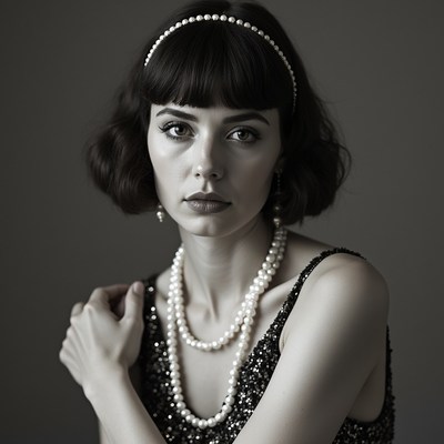 Woman in pearls with vintage style