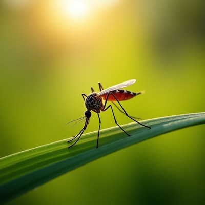 Close-up of mosquito on green leaf
