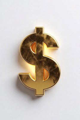 Gold dollar symbol on white background