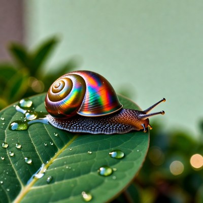 Snail on a green leaf