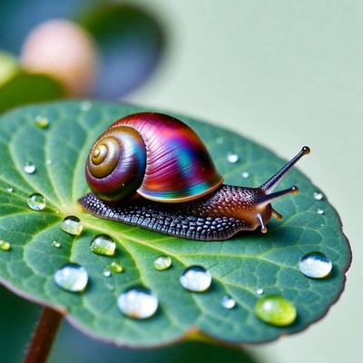 Colorful snail on a green leaf