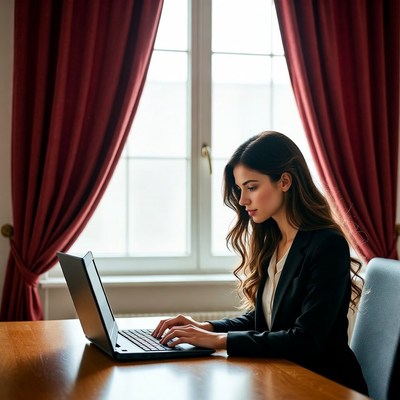 Woman working at desk near window