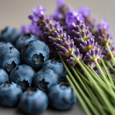 Blueberries and lavender on a table