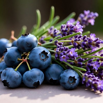 Blueberries and lavender on a table