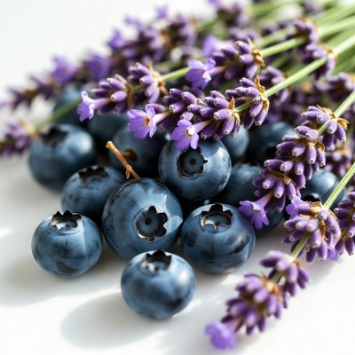Blueberries and lavender on a table