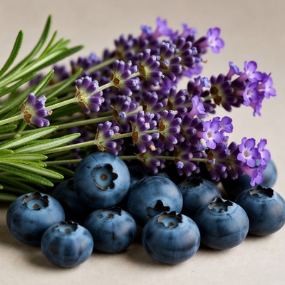 Blueberries and lavender on a table