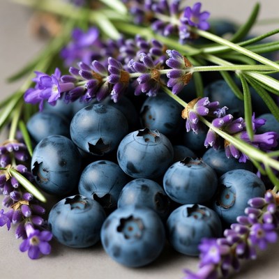 Blueberries and lavender arranged together
