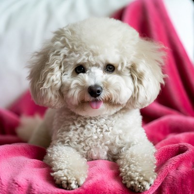 Dog resting on pink blanket