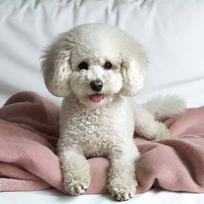 Dog resting on soft blanket indoors