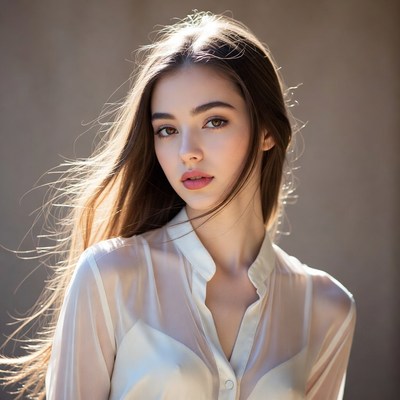 Young woman with long hair in sunlight