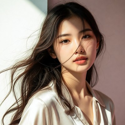 Young woman with long hair indoors