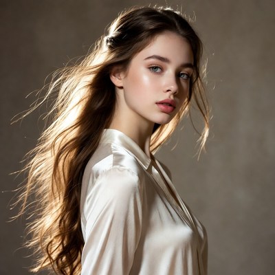 Young woman with long hair in soft light