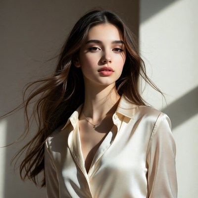 Woman with long hair in natural light