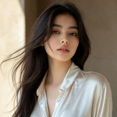 Model poses in soft lighting