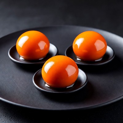 Bright orange dessert on round plates