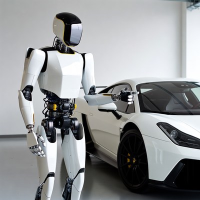 Robot interacts with car in garage