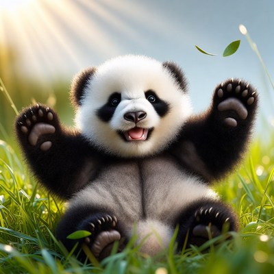 Cute panda sitting in sunlight