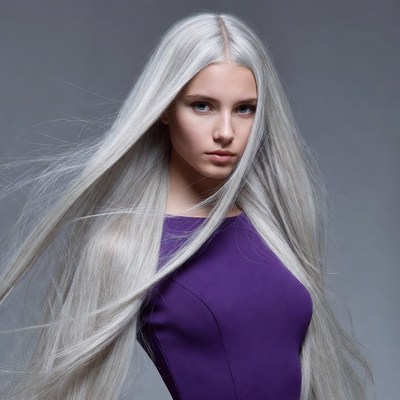 Young woman with long silver hair