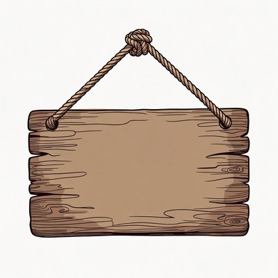 Wooden sign hanging from rope
