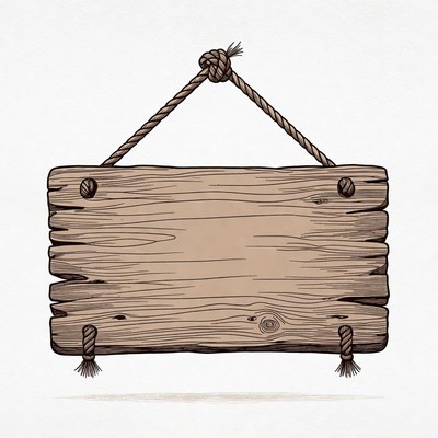 Wooden sign hanging with rope