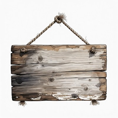 Wooden sign hanging on rope