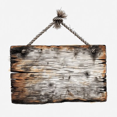Wooden sign with rope hanging