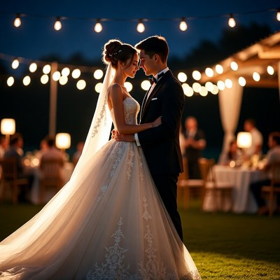 Couple shares a dance at outdoor wedding
