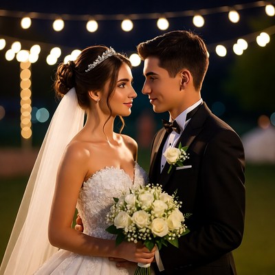 Couple shares moment at outdoor wedding