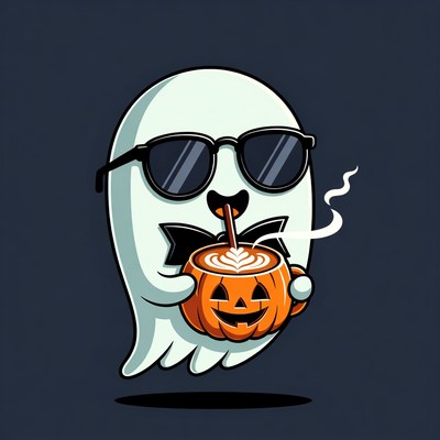 Ghost with pumpkin drink for halloween