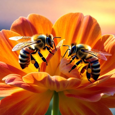 Bees gather nectar from flower