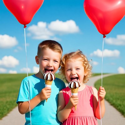 Children enjoy ice cream in park