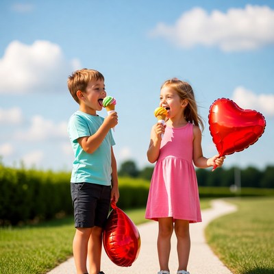 Children with ice cream and balloon