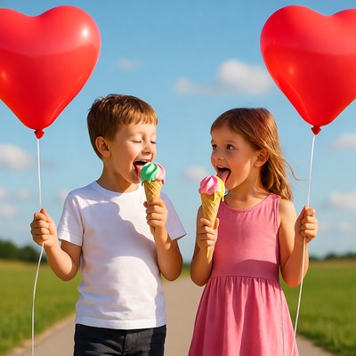 Kids enjoying ice cream on sunny day