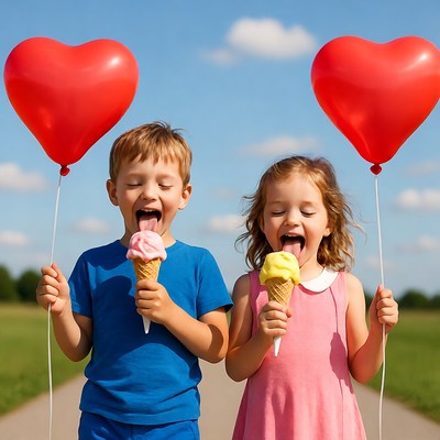 Children enjoy ice cream outdoors
