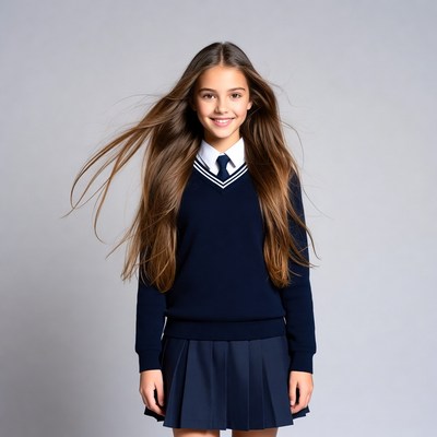 Girl in school uniform with long hair
