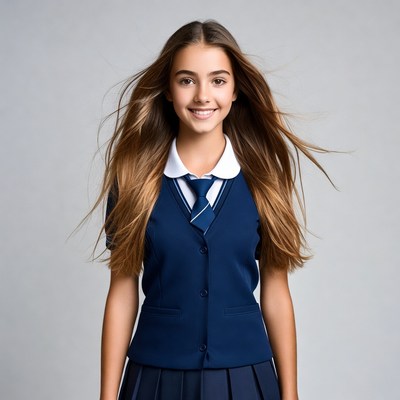 Student in school uniform smiles brightly