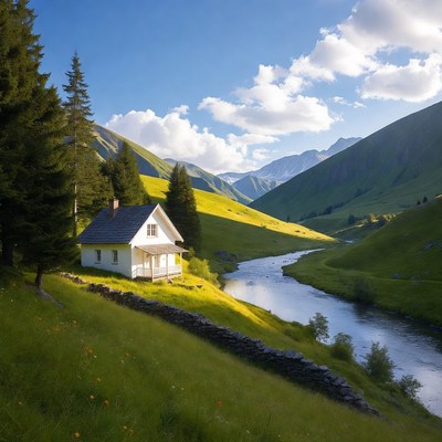 River side house in green hills