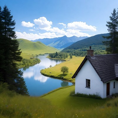 Scenic view of river and mountains