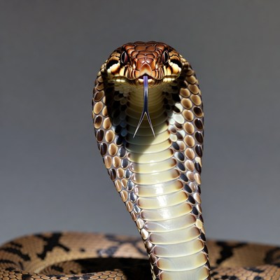Cobra with tongue extended in view