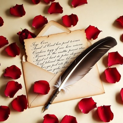 Letter writing with a quill and petals