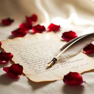 Letter writing with rose petals around