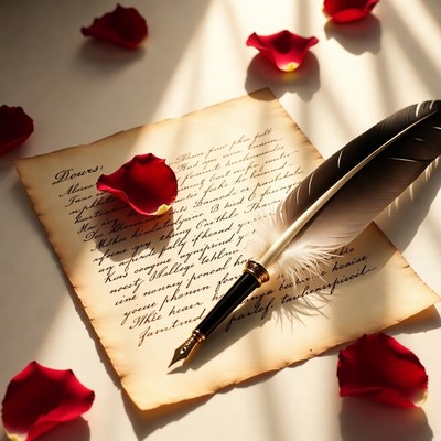 Writing a letter with a quill